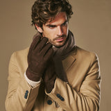 Taylor (braun) - Herren-Patchwork-Schafslederhandschuhe mit warmem Schafspelzfutter