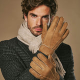 Taylor (kamel) - Herren-Patchwork-Schafslederhandschuhe mit warmem Schafspelzfutter