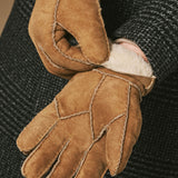 Taylor (kamel) - Herren-Patchwork-Schafslederhandschuhe mit warmem Schafspelzfutter