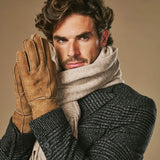 Taylor (kamel) - Herren-Patchwork-Schafslederhandschuhe mit warmem Schafspelzfutter