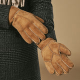 Taylor (kamel) - Herren-Patchwork-Schafslederhandschuhe mit warmem Schafspelzfutter