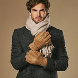 Taylor (kamel) - Herren-Patchwork-Schafslederhandschuhe mit warmem Schafspelzfutter