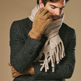 Taylor (kamel) - Herren-Patchwork-Schafslederhandschuhe mit warmem Schafspelzfutter