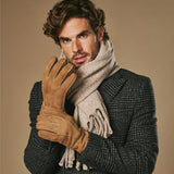 Taylor (kamel) - Herren-Patchwork-Schafslederhandschuhe mit warmem Schafspelzfutter