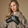 Veronica (black) - Women’s lambskin leather mittens with faux fur lining and touchscreen feature