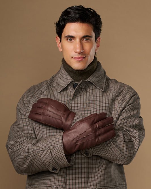 William (braun) - Handschuhe aus Ziegenleder mit warmem Fleecefutter und Druckknopf