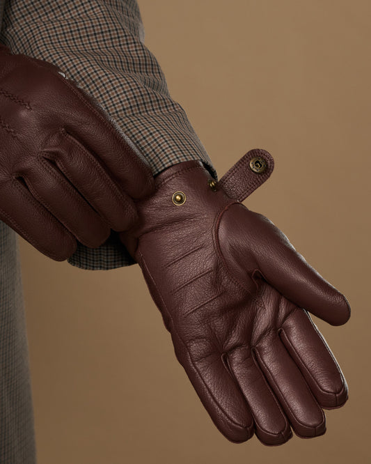William (braun) - Handschuhe aus Ziegenleder mit warmem Fleecefutter und Druckknopf