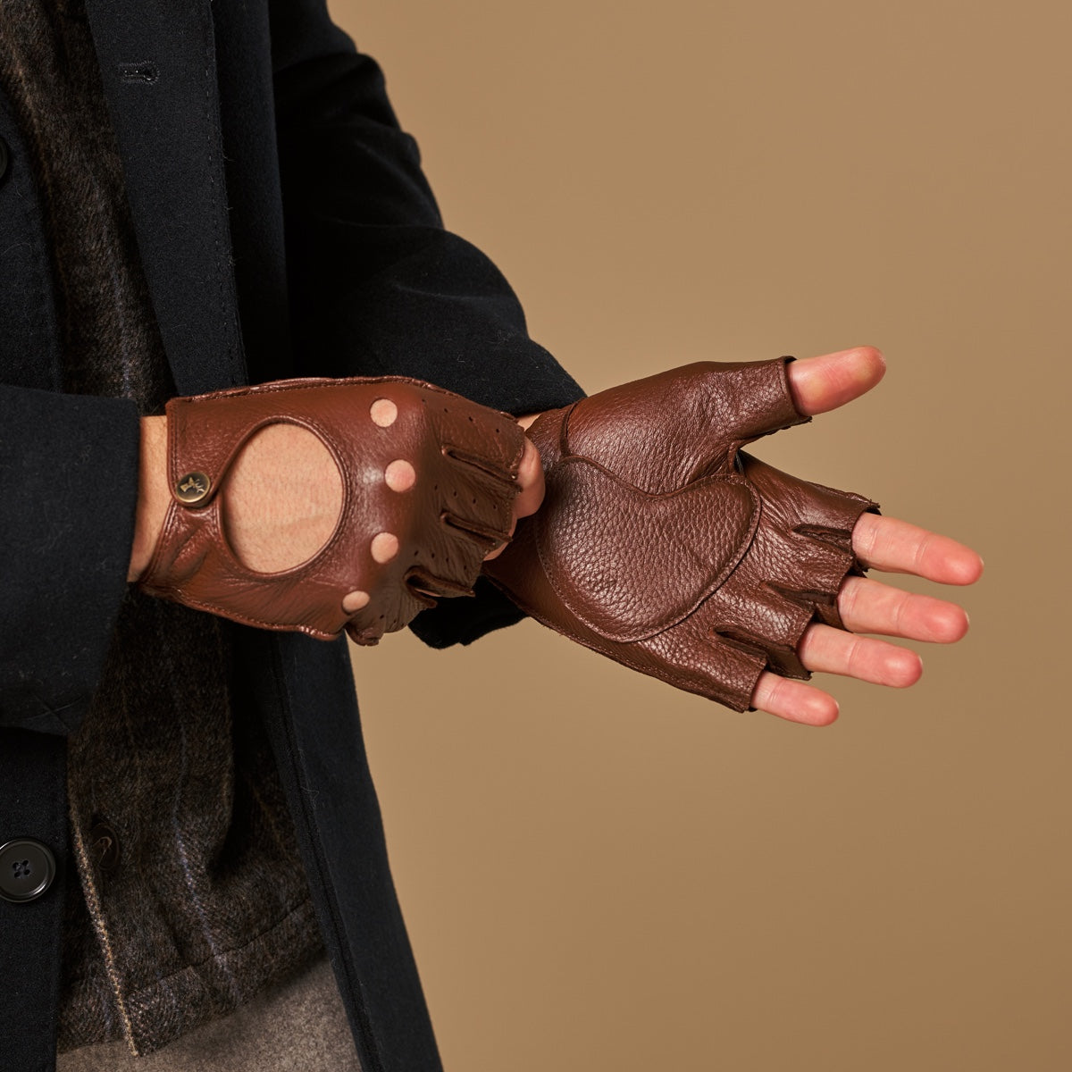 autofahrer handschuhe damen leder Fingerlose Autohandschuhe Damen - Braun