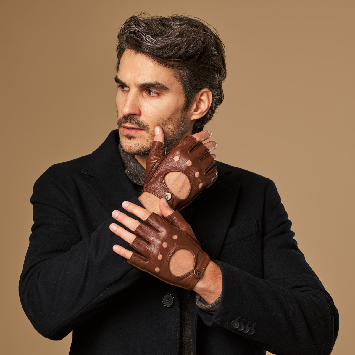 Zane (braun) – luxuriöse fingerlose Fahrhandschuhe aus amerikanischem Hirschleder  - Schwartz & von Halen DE - Premium Lederhandschuhe - 6