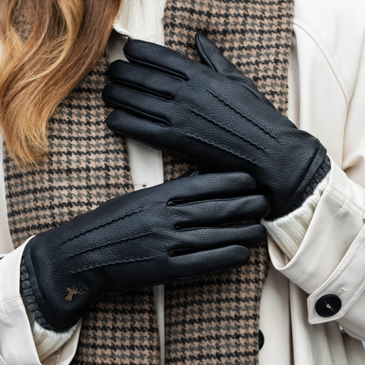 gefütterte wildleder handschuhe Lederhandschuhe Damen Schwarz - Hirschleder