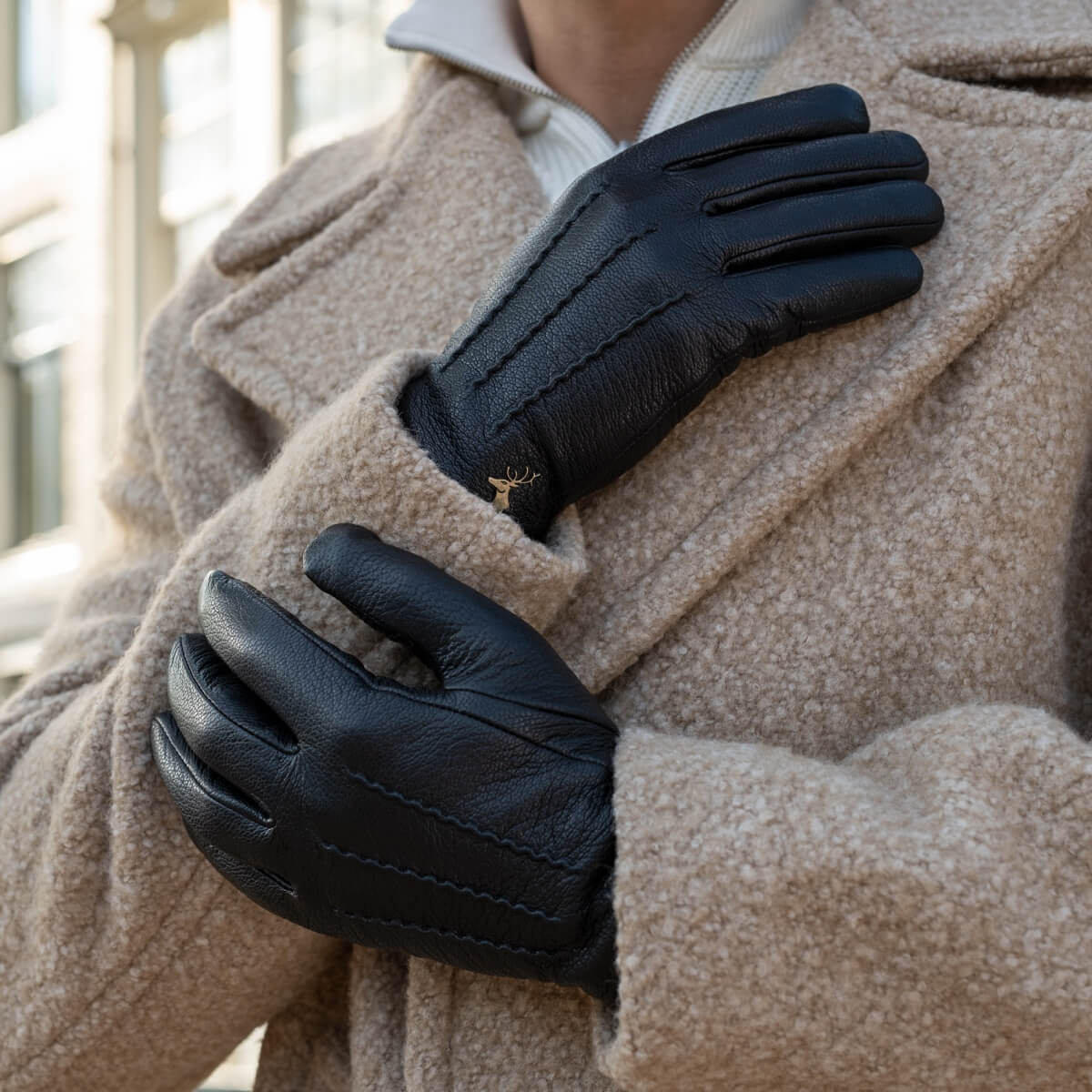 handschuhe herren schwarz Lederhandschuhe Herren Schwarz - Lammwollfutter