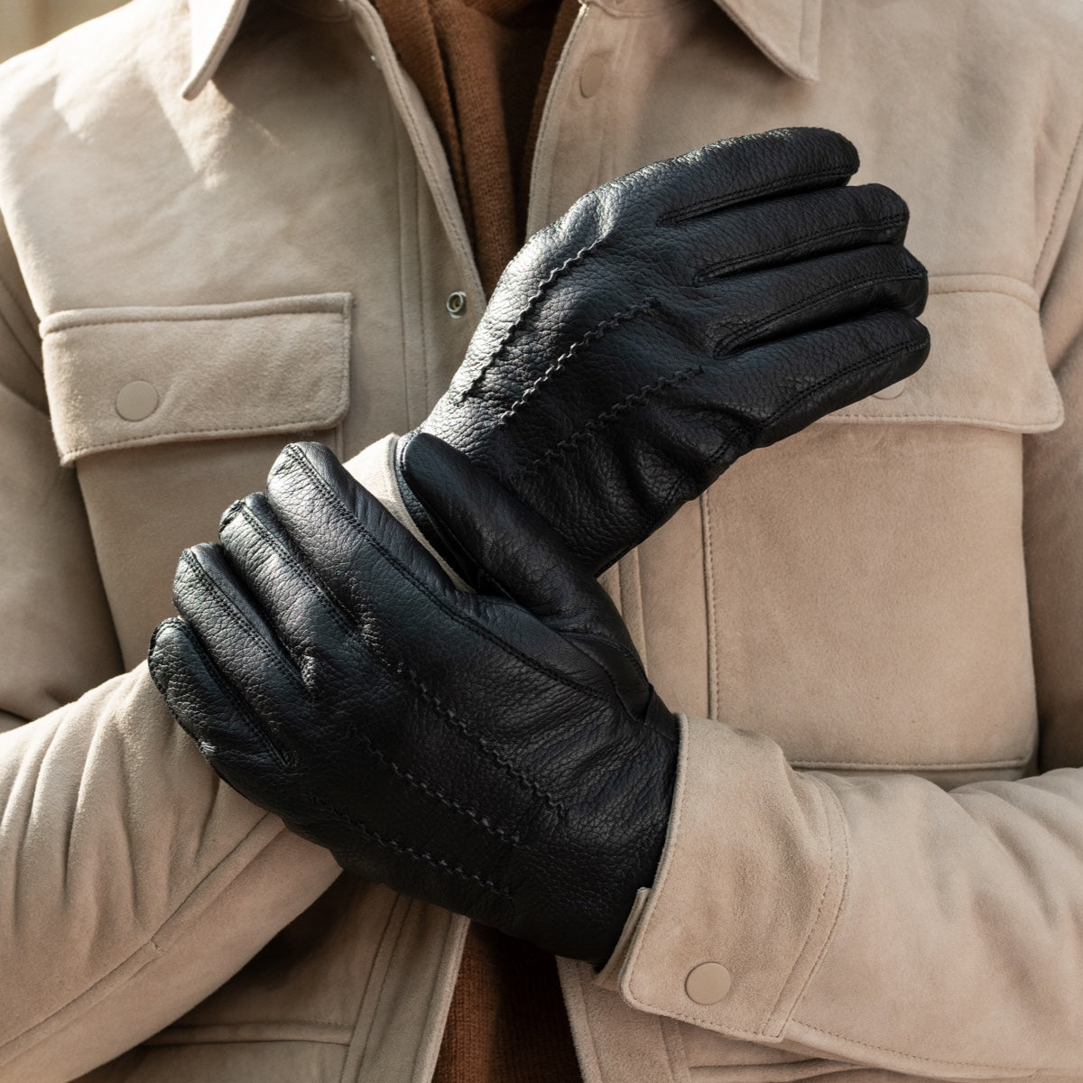 William (schwarz) - Ziegenlederhandschuhe mit Fleecefutter und Druckknopf  - Schwartz & von Halen DE - Premium Lederhandschuhe - 5