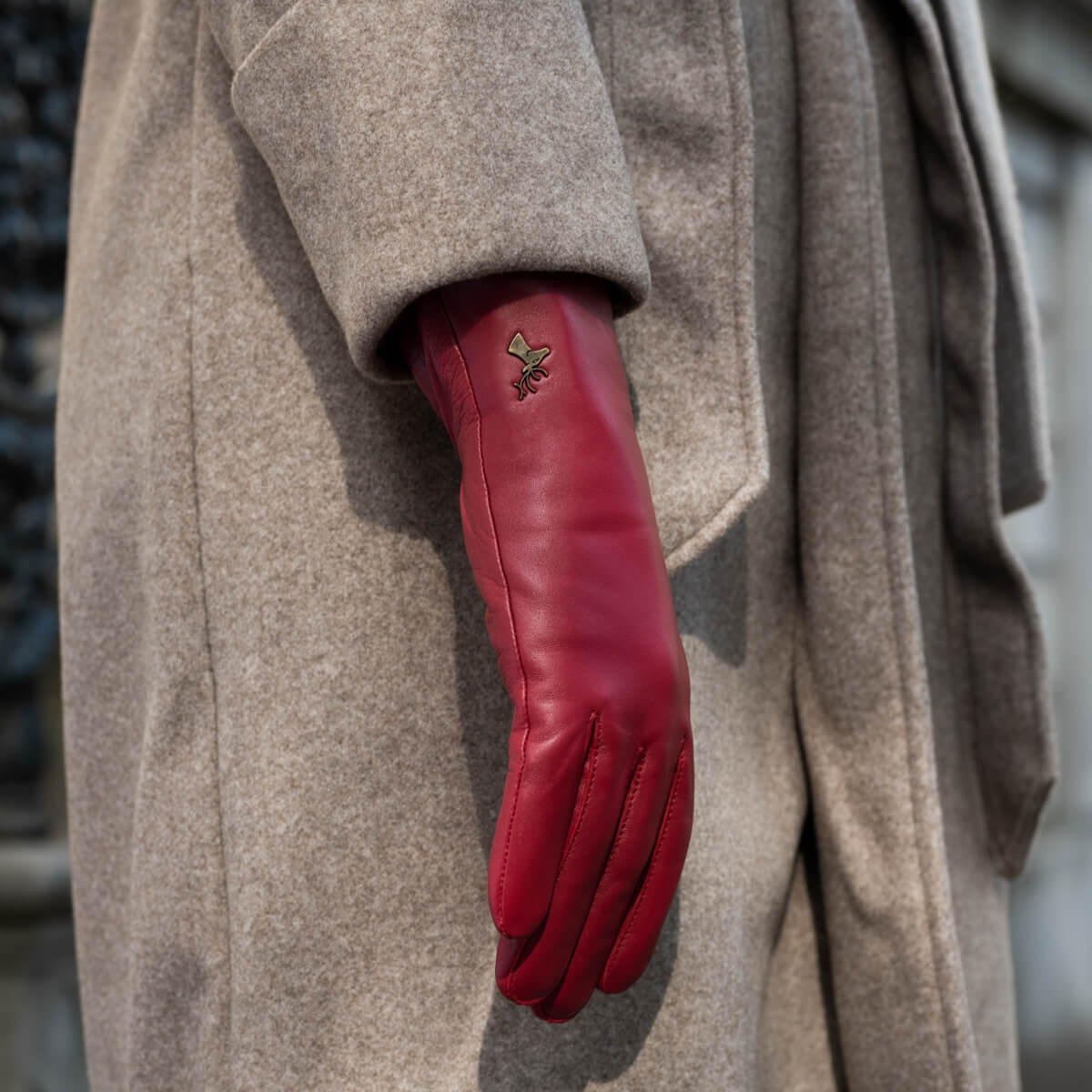handschuhe dunkelrot Lederhandschuhe Damen Rot - Kaschmir Futter