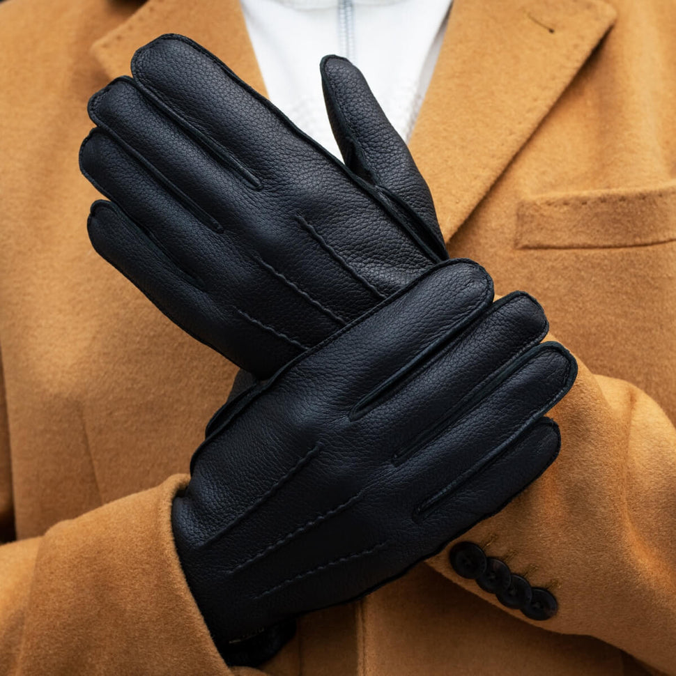 Herren fingerlose Autohandschuhe schwarz Hirschleder