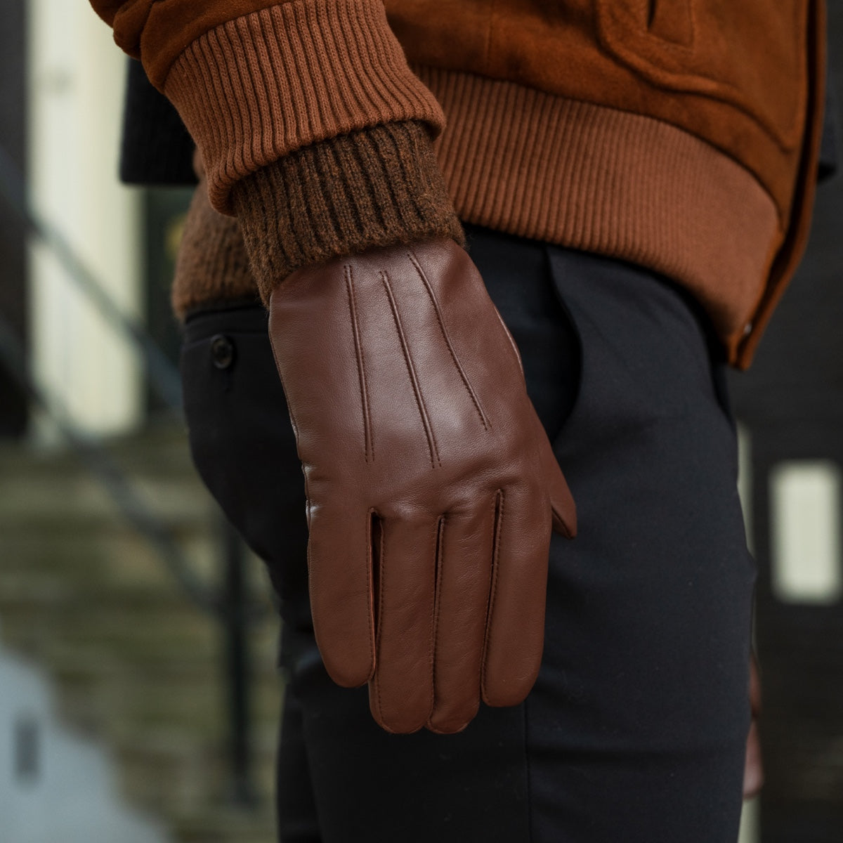 herren handschuhe leder kaschmir Lederhandschuhe Braun Herren - Touchscreen