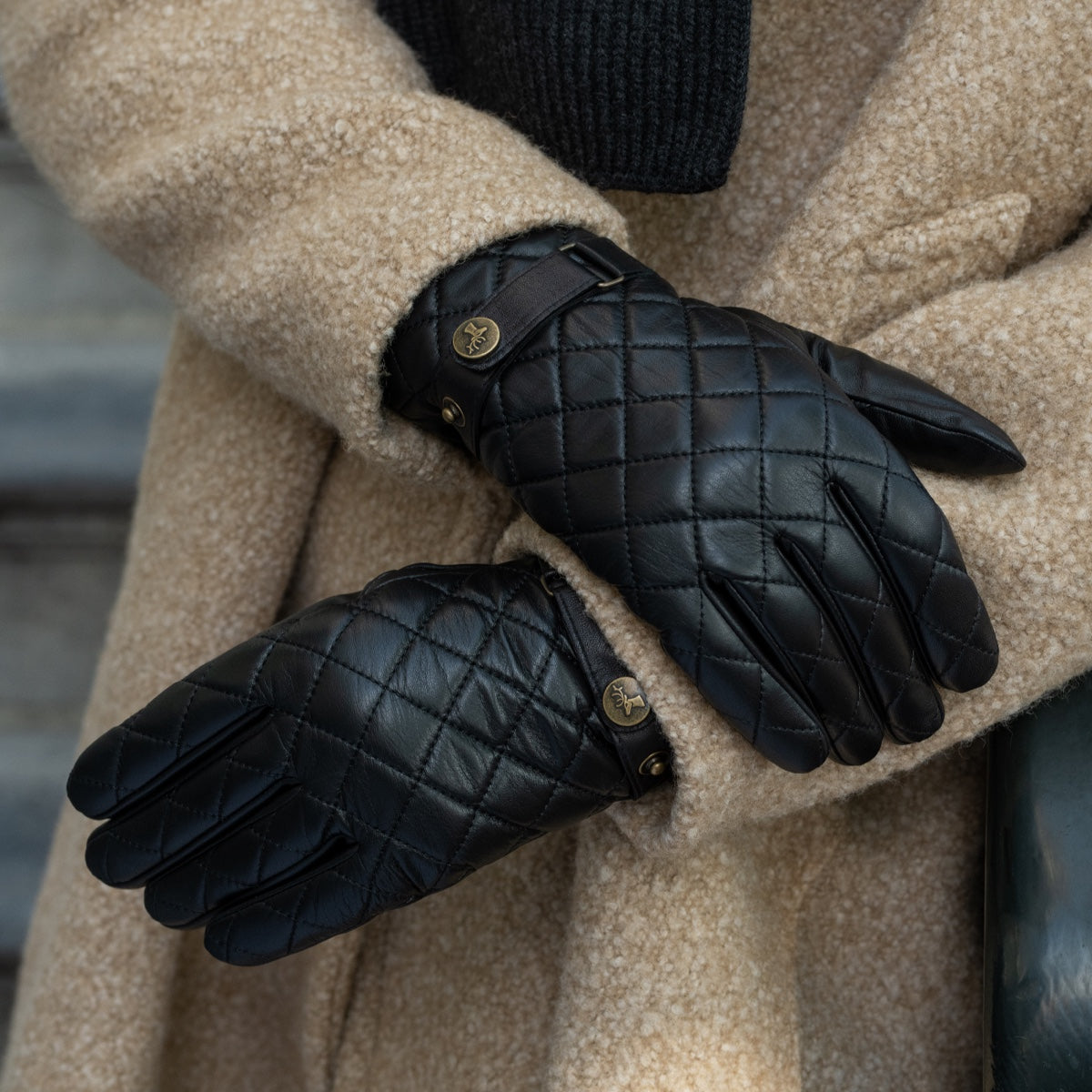 schwarz von halen handschuhe Klassische Lederhandschuhe Herren - Karomuster - Warm Gefüttert