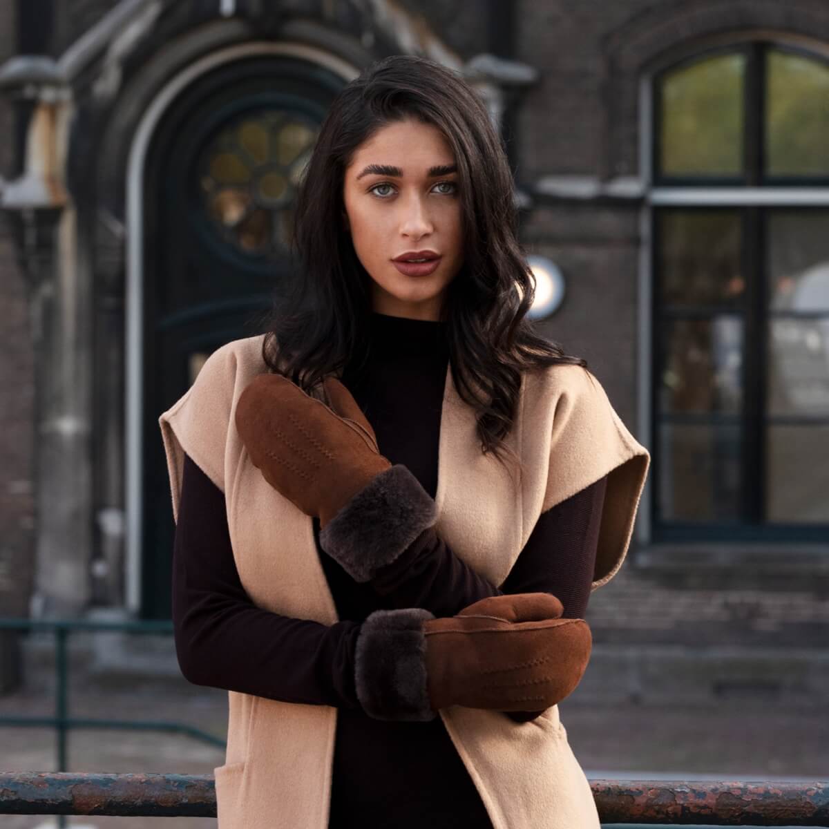 wildleder handschuhe damen gefüttert Faustlinge Damen Wildleder Kamel - Warm Gefüttert