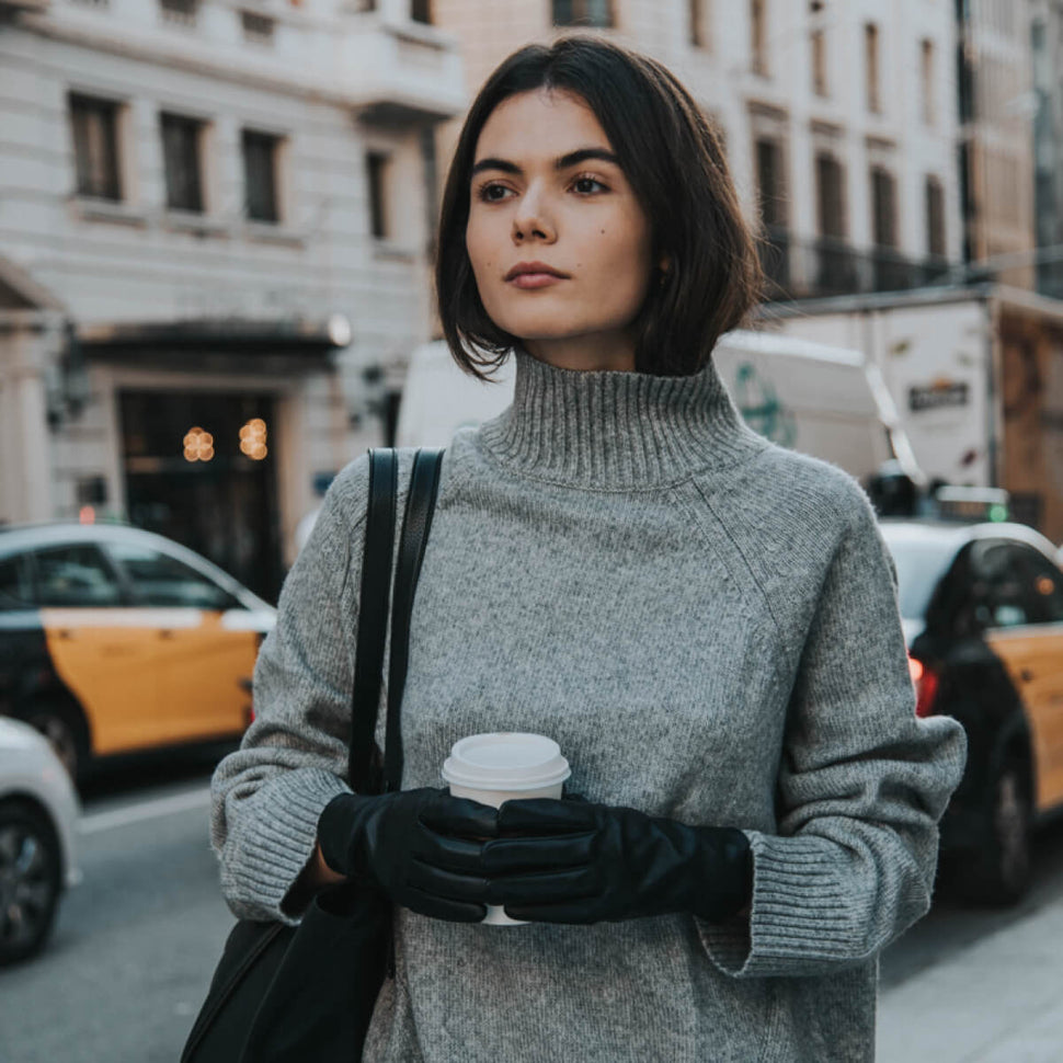 Vegane Lederhandschuhe Damen Schwarz - Touchscreen - Fleece Gefüttert - Premium Lederhandschuhe – Entworfen in Amsterdam – Schwartz & von Halen® - 5