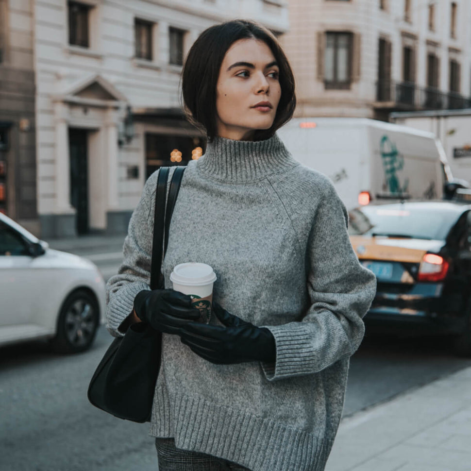 Vegane Lederhandschuhe Damen Schwarz - Touchscreen - Fleece Gefüttert - Premium Lederhandschuhe – Entworfen in Amsterdam – Schwartz & von Halen® - 7